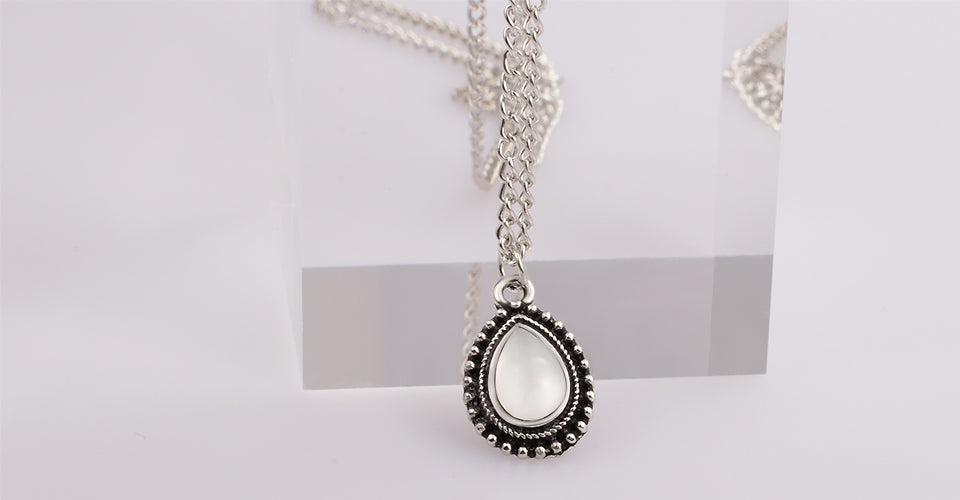 Vintage Drop Silver Long Pendant Necklace