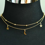 Layered star moon choker necklace