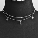 Layered star moon choker necklace