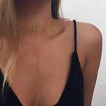 Simple Chain Choker with Long Beads Tassel Chocker Necklace