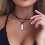 Boho Leather opal choker necklace