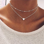 Love Heart Adjustable Necklace with Multilayer Chain Choker