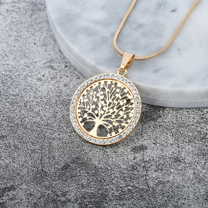 Tree of Life Crystal Round Small Pendant Necklace