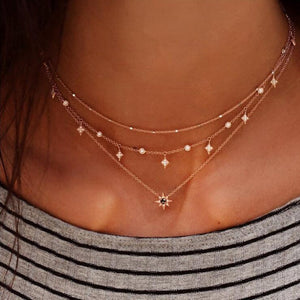 Gold Choker Necklace - crystal stars Pendant Chain Necklace & Pendants