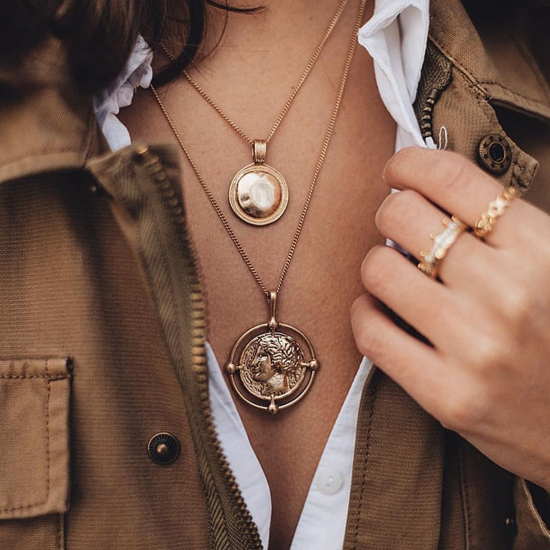 Layered pendant necklace bohemian