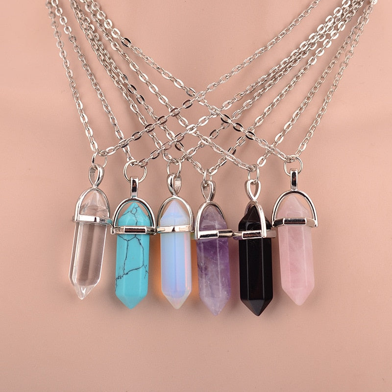 Hexagonal Column Quartz Necklaces Pendants Vintage